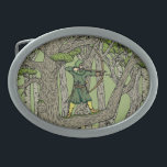 Robin Hood Oval Belt Buckle<br><div class="desc">The legendary mediaeval English outlaw Robin Hood shoots his longbow from the stout limb of a Sherwood Forest oak in this original illustration by Richard H. Fay.</div>