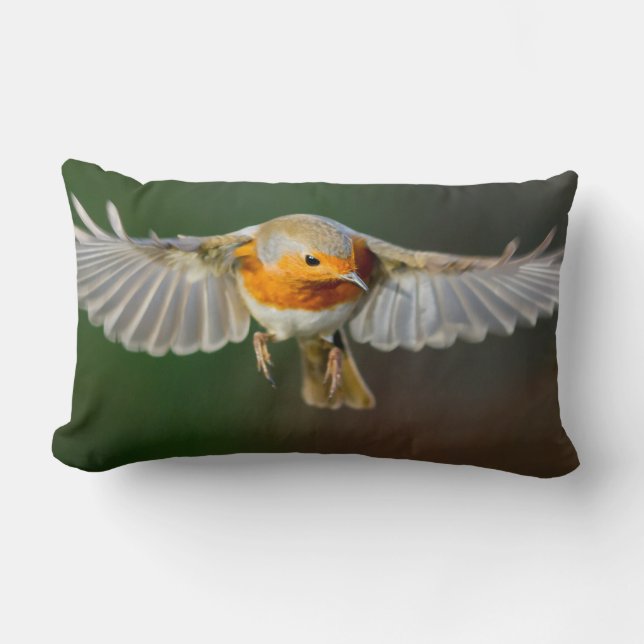 Robin hovering in flight pillow (Front)