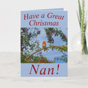 Robin in a Hawthorn Tree Christmas Card for Nan