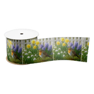 Robin in a Springtime Garden Satin Ribbon