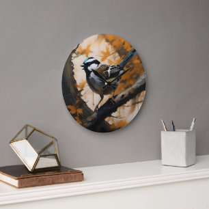 Robin In A Tree Oil Paint, Large Clock