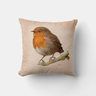Robin in snow cushion
