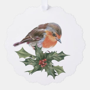 Robin in the holly holiday card