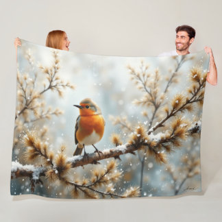 Robin in the snow fleece blanket