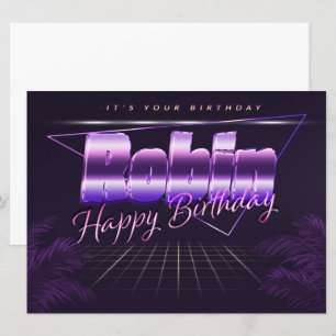 Robin Name Vorname lila retro Karte Geburtstag Card