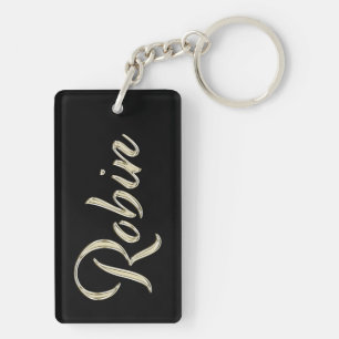 Robin name whitegold key trailer ring