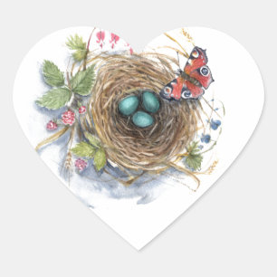 Robin Nest Heart Sticker