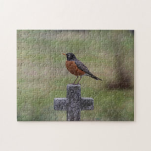 Robin on a cross jigsaw puzzle