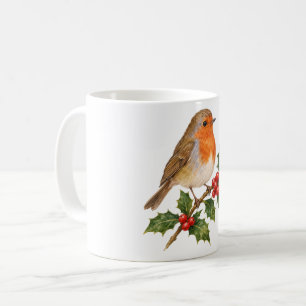 Robin on a Holly Sprig Coffee Mug