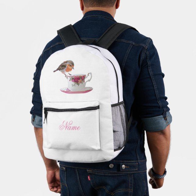 Robin on a Tea Cup Printed Backpack (Insitu (Model))