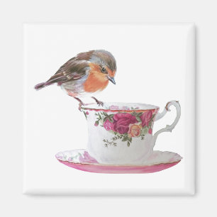 Robin on a teacup magnet