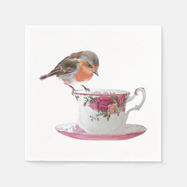 Robin on a teacup serviettes napkin (Front)