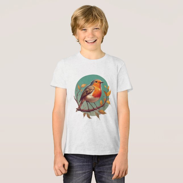 Robin on Branch Circular Portrait Tri-Blend Shirt (Front Full)