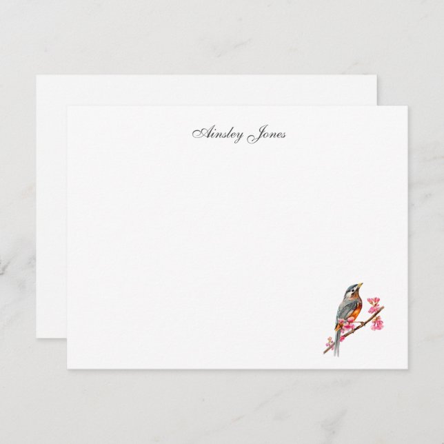 Robin on cherry tree watercolor Thank You Card (Front/Back)