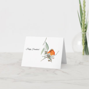 Robin on Eucalyptus Branch — Folded Greeting Card