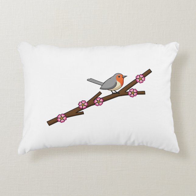 Robin on Sakura Decorative Cushion (Front)