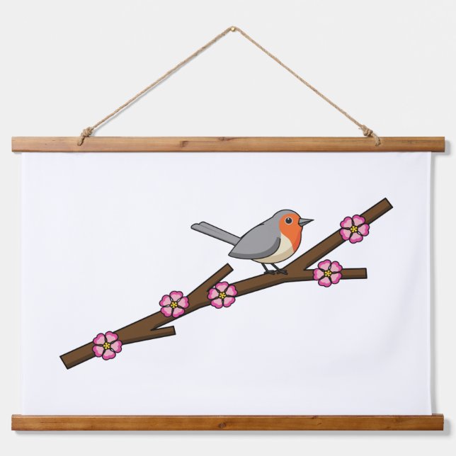 Robin on Sakura Hanging Tapestry (Front)