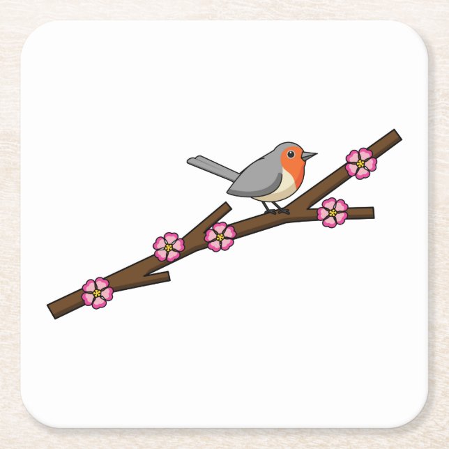 Robin on Sakura Square Paper Coaster (Front)
