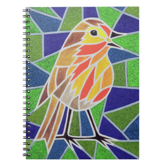 Robin on Stained Glass Spiral Notebook (Front)