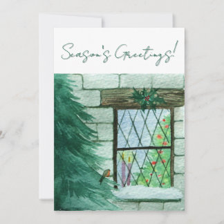 Robin Outside Of A Festive Window Christmas Card