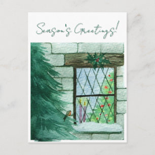 Robin Outside Of A Festive Window Christmas Card