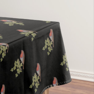 Robin perched on ivy leaf wild bird tablecloth