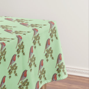 Robin perched on ivy leaf wild birds for christmas tablecloth