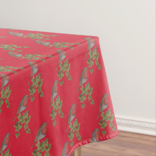 Robin perched on ivy leaf wild birds tablecloth