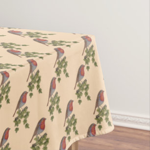 Robin perched on ivy leaf wild birds tablecloth
