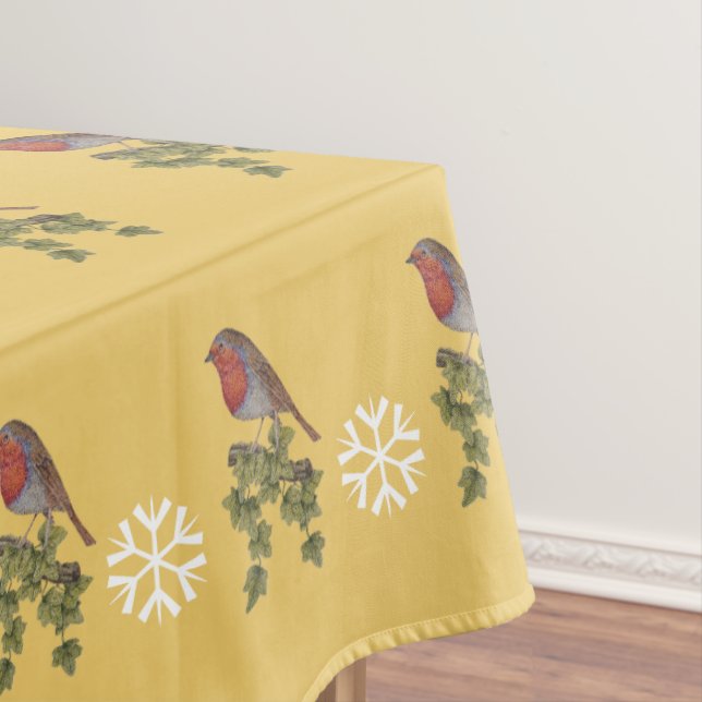 Robin perched on ivy leafs wild birds tablecloth (In Situ)