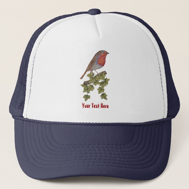 Robin perched on ivy leafs wild birds trucker hat (Front)