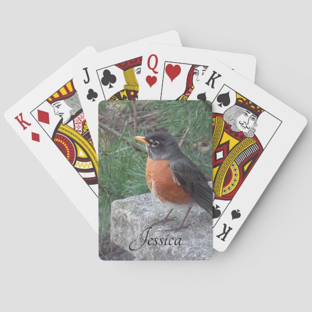 Robin Photo Personalised Name  Playing Cards (Back)