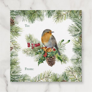 Robin, pine, candy canes, poinsettia Christmas Favour Tags