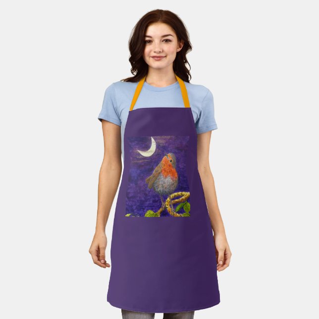 Robin pondering Moon apron (Worn)