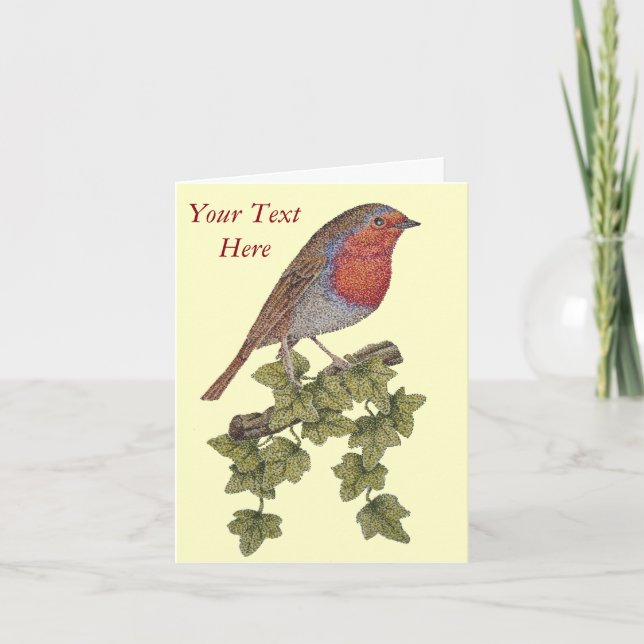 robin red breast and ivy leafs seasonal christmas holiday card (Front)