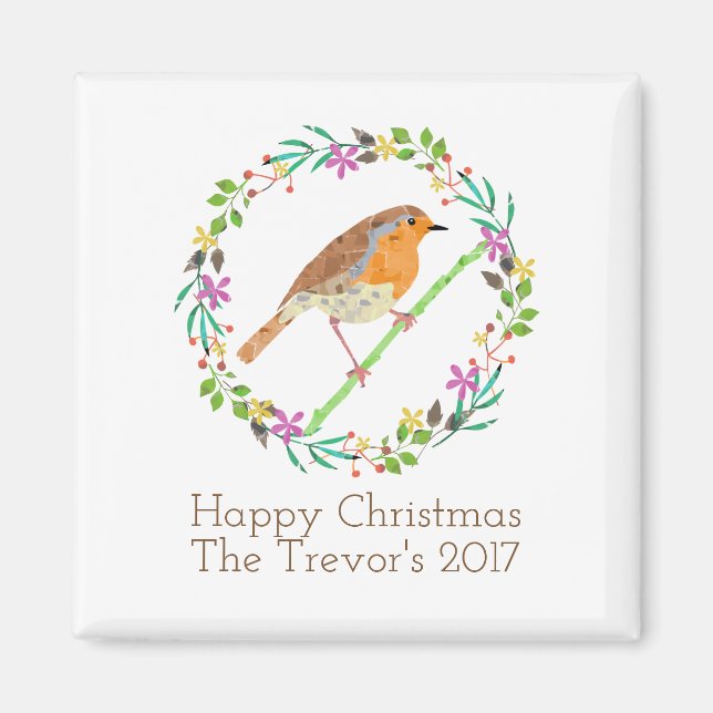 Robin Red Breast, bird of Christmas Magnet (Front)
