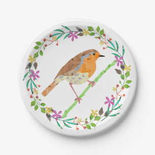 Robin Red Breast, bird of Christmas Paper Plate
