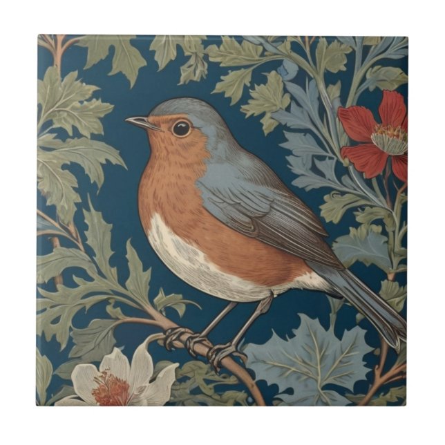 Robin Red Breast Bird William Morris style Left Tile (Front)