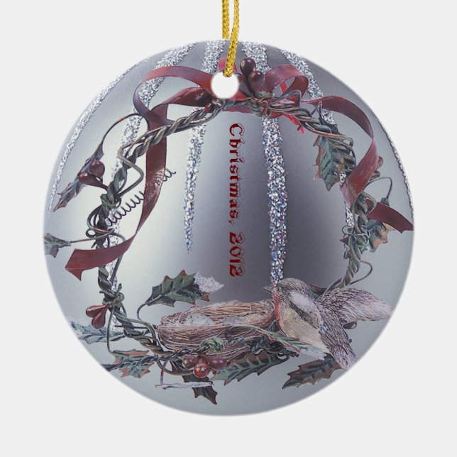 Robin Red Breast Embellished Silver Ornament (Front)