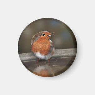 Robin Red Breast Enjoying a Bath Magnet