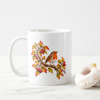 Robin Redbreast Autumn Botanical Bird Design Coffee Mug