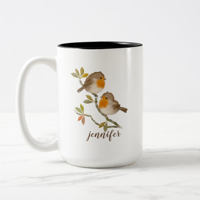 Robin Redbreast Birds Personalised Mug (Left)