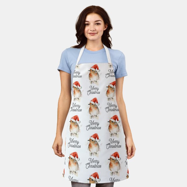 Robin Redbreast Festive Wildlife Merry Christmas Apron (Worn)