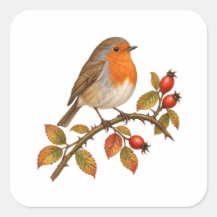 Robin Redbreast in an Autumn Garden Square Sticker