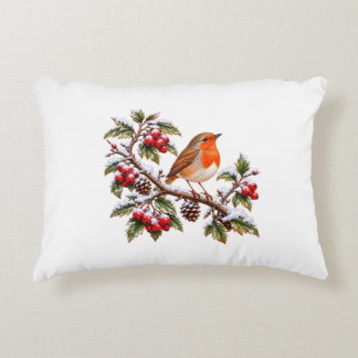 Robin Redbreast on Snowy Winter Branch Christmas Decorative Cushion