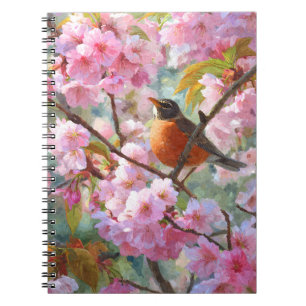 Robin Singing Cherry Blossom Spring Art Notebook