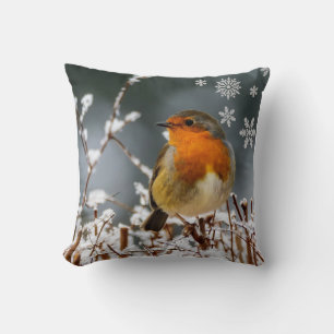 Robin Songbird in Winter Throw Pillow