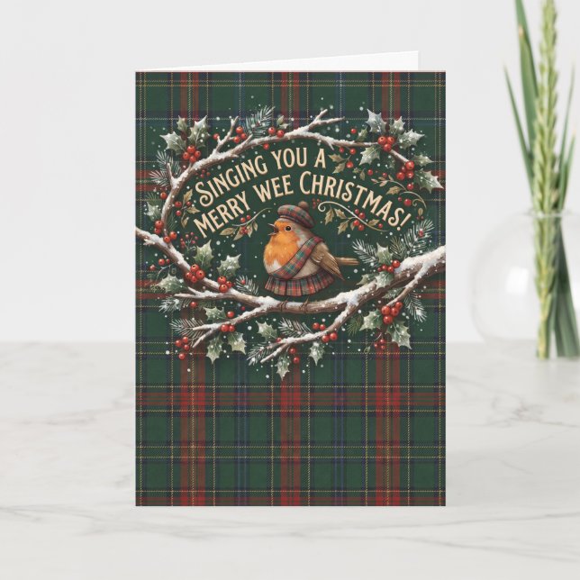 Robin Tartan Merry Christmas Card (Front)