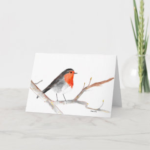 Robin watercolor bird winter Christmas art Holiday Card