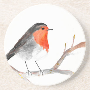 Robin watercolor Christmas winter cute Festive Coaster